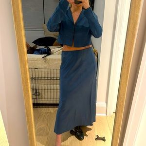 Wayf small blue matching set blue satin skirt and blouse